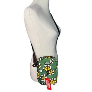 Petals and Peacocks Flowers and Peace Sign Crossbody Camera Bag Green